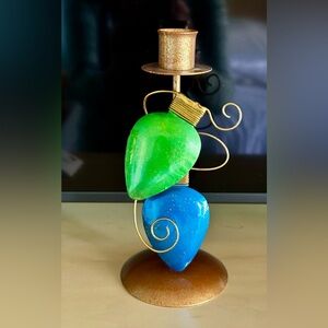 Vintage 1999 Enesco Christmas Bulb Taper Candle Holder. Clean